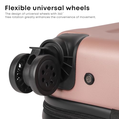yonsly® Koffer Suitcase M Roségold, Trolley Reisekoffer, Rollkoffer Handgepäck mit 4 Rollen 360°, ABS Hartschalen, Sicherheitsschloss, Weicher Gummigriff, 210D-Futter