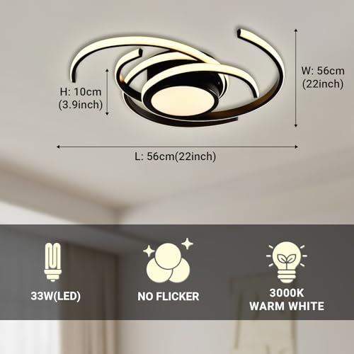 LQWELL ® Deckenleuchte LED Deckenlampe, 33W 3000K Küchenlampe Modern Schlafzimmerlampe aus Aluminium Schwarz Weiß für Wohnzimmer Schlafzimmer Küche Balkon Flur Keller Büro, 560 * 560 * 100mm