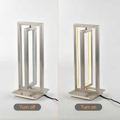 LQWELL® Tischlampe, Modern Minimalistisch Tischleuchte Mattes Sandnickel, LED Nachttischlampe, Metall Schreibtischlampe Esstischlampe für Schlafzimmer Wohnzimmer