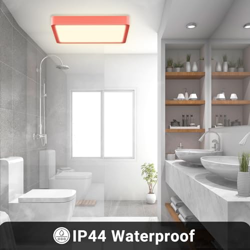 LQWELL® Ceiling Light LED Ceiling Lamp, IP44 Waterproof Bathroom Lamp Square Flat 18W 4000K 1600LM Modern Simple Lamp Thin for Living Room Bathroom Bedroom Kitchen Hallway Basement Office, 220 * 24mm