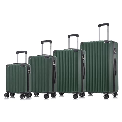 yonsly Trolley Reisekoffer Suitcase Set, Rollkoffer Handgepäck ABS Hartschalen mit 4 Rollen 360°, Sicherheitsschloss, Weicher Gummigriff, 210D-Futter (4er Set, S,M,L&XL, Dunkelgrün)