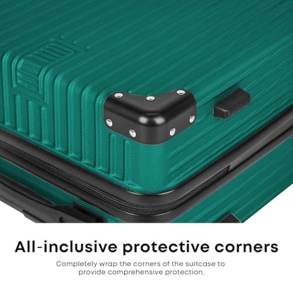 YONSLY® Koffer Suitcase Set, Trolley Reisekoffer, Rollkoffer Handgepäck mit 4 Rollen 360°, ABS Hartschalen, Sicherheitsschloss, Weicher Gummigriff, 210D-Futter (3er Set, M,L&XL, Dunkelgrün)