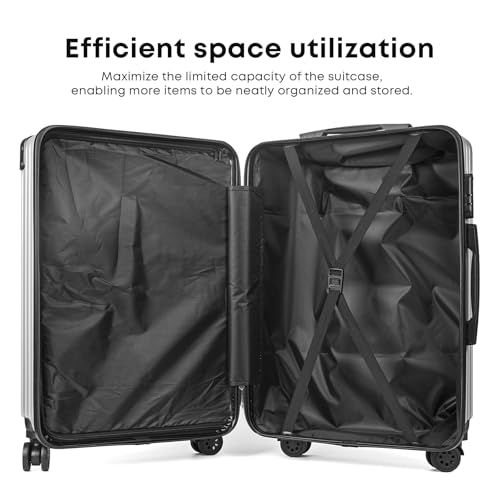 YONSLY® Koffer Suitcase Set, Trolley Reisekoffer, Rollkoffer Handgepäck mit 4 Rollen 360°, ABS Hartschalen, Sicherheitsschloss, Weicher Gummigriff, 210D-Futter (3er Set, M,L&XL, Silber)