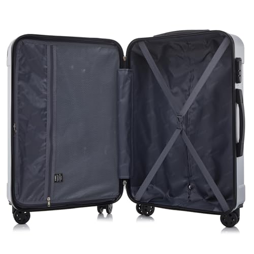 YONSLY® Koffer Suitcase Set, Trolley Reisekoffer, Rollkoffer Handgepäck mit 4 Rollen 360°, ABS Hartschalen, Sicherheitsschloss, Weicher Gummigriff, 210D-Futter (4er Set, S,M,L&XL, Silber)