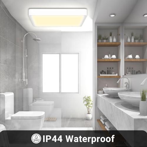 LQWELL® Deckenleuchte LED Deckenlampe, IP44 Wasserfest Badlampe Quadrat Flach 18W 3000K 1600LM Modern Schlicht Lampe Dünn für Wohnzimmer Badezimmer Schlafzimmer Küche Flur Keller Büro, 220 * 24mm