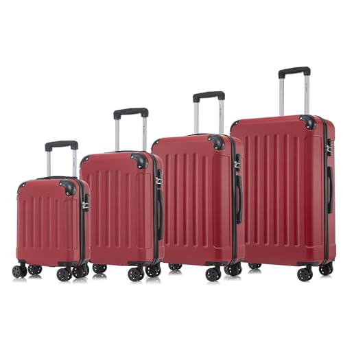 yonsly Koffer Suitcase Set, Trolley Reisekoffer, Rollkoffer Handgepäck mit 4 Rollen 360°, ABS Hartschalen, Sicherheitsschloss, Weicher Gummigriff, 210D-Futter (4er Set, S,M,L&XL, Rot)