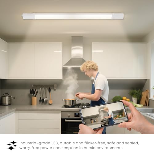 LQWELL LED Feuchtraumleuchte, LED Röhre 120x5.5x3cm IP65 Wasserfest, 24W 2700LM 4000K, Deckenleuchte Lange als Kellerleuchte, Wannenleuchte, Nassraumleuchte, Garagelampe, Werkstattlampe