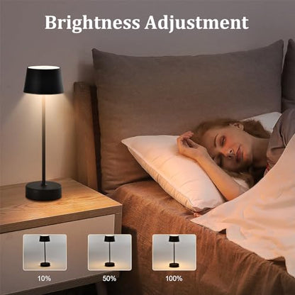 LQWELL® LED Table Lamp, Touch Dimmable Desk Lamp Type-C USB Bedside Lamp Adjustable Brightness for Indoor Living Room Bedroom Dinner Hotel Bar Restaurant, Black