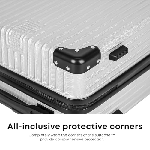 yonsly® Koffer Suitcase Set, Trolley Reisekoffer, Rollkoffer Handgepäck mit 4 Rollen 360°, ABS Hartschalen, Sicherheitsschloss, Weicher Gummigriff, 210D-Futter (3er Set, M,L&XL, Silber)