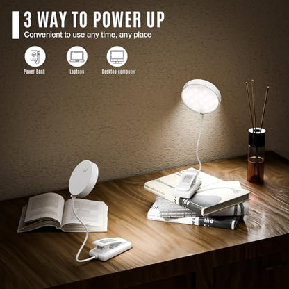 LQWELL®3× Nachttisch-Leselampe, wiederaufladbare USB-Leselampe, 3 Farbtemperaturen, 10 Helligkeitsstufen, stufenlos dimmbar, 360° flexibles Buchlicht für Kinder und Buchliebhaber (Weiß, 3 Stück)