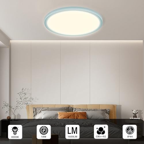 LQWELL® Ceiling Light LED Ceiling Lamp, IP44 Waterproof Bathroom Lamp Round Flat 18W 4000K 1600LM Modern Simple Lamp Thin for Living Room Bathroom Bedroom Kitchen Balcony Basement Office, 220 * 24mm