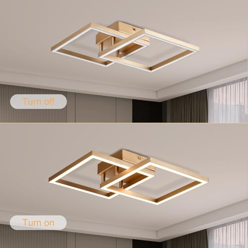LQWELL® LED Deckenlampe, ModernGeometrische Deckenleuchte 3000K 18W Gold Küchenlampe, Deckenstrahler für Esszimmer Wohnzimmer Schlafzimmer Flur