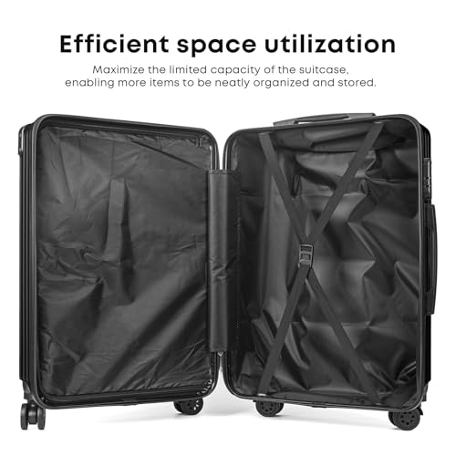 yonsly® Koffer Suitcase Set, Trolley Reisekoffer, Rollkoffer Handgepäck mit 4 Rollen 360°, ABS Hartschalen, Sicherheitsschloss, Weicher Gummigriff, 210D-Futter (3er Set, M,L&XL, Schwarz)