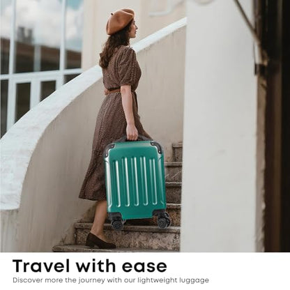 YONSLY® Suitcase S Dark Green, Trolley Travel Suitcase, Carry-On Luggage with 4 360° Wheels, ABS Hardshell, Security Lock, Soft Rubber Handle, 210D Lining