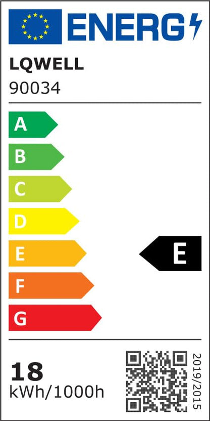 Energieeffizienzlabel LQWELL 90034, Skala A–G und Effizienzklasse E