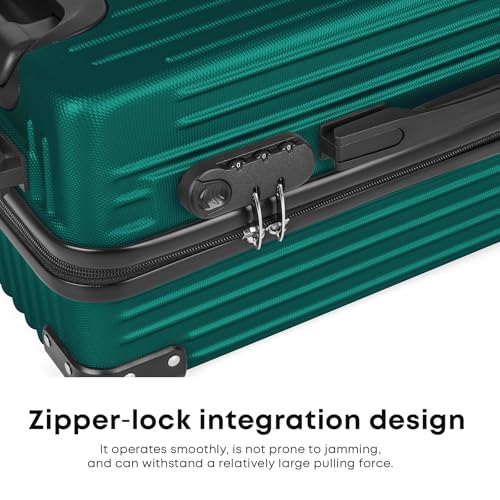 yonsly® Koffer Suitcase Set, Trolley Reisekoffer, Rollkoffer Handgepäck mit 4 Rollen 360°, ABS Hartschalen, Sicherheitsschloss, Weicher Gummigriff, 210D-Futter (3er Set, M,L&XL, Dunkelgrün)