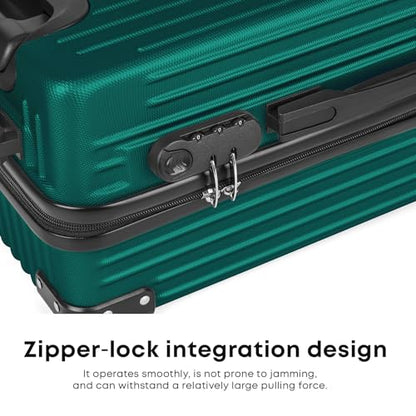 YONSLY® Koffer Suitcase Set, Trolley Reisekoffer, Rollkoffer Handgepäck mit 4 Rollen 360°, ABS Hartschalen, Sicherheitsschloss, Weicher Gummigriff, 210D-Futter (3er Set, M,L&XL, Dunkelgrün)