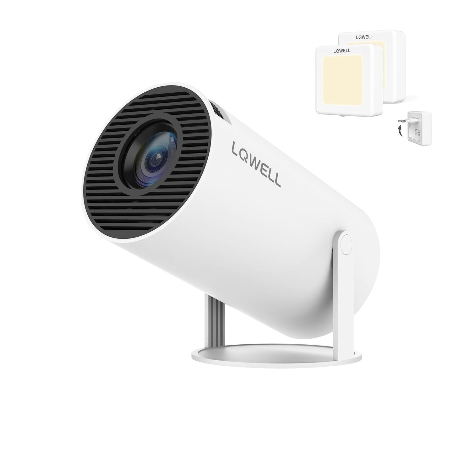 LQWELL HY300 PRO Mini Beamer + Nachtlicht Kombination, 4K 1080P Unterstützung, Android 11, kabellose Projektion, unterstützt Airplay Miracast, mit WiFi Bluetooth, tragbarer Projektor