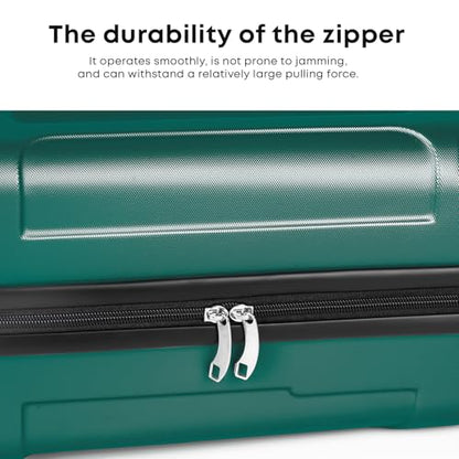 YONSLY® Suitcase XL Dark Green, Trolley Travel Suitcase, Carry-On Luggage with 4 360° Wheels, ABS Hard Shell, Security Lock, Soft Rubber Handle, 210D Lining