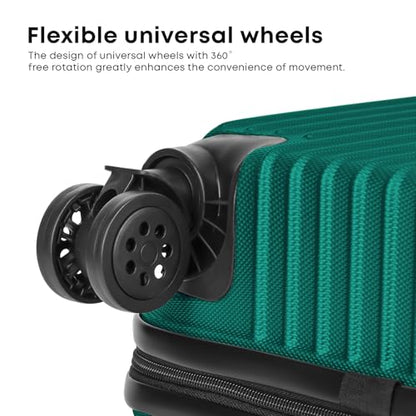 YONSLY® Koffer Suitcase Set, Trolley Reisekoffer, Rollkoffer Handgepäck mit 4 Rollen 360°, ABS Hartschalen, Sicherheitsschloss, Weicher Gummigriff, 210D-Futter (3er Set, M,L&XL, Dunkelgrün)