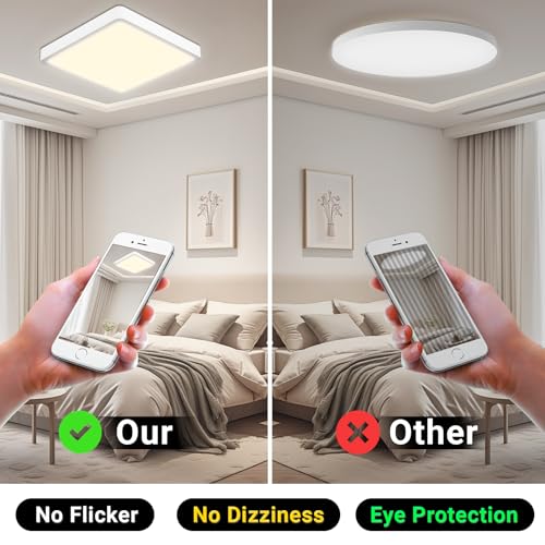 LQWELL® Deckenleuchte LED Deckenlampe, IP44 Wasserfest Badlampe Quadrat Flach 23W 4000K 2600LM Modern Schlicht Lampe Dünn für Wohnzimmer Badezimmer Schlafzimmer Küche Balkon Keller Büro, 300 * 25mm