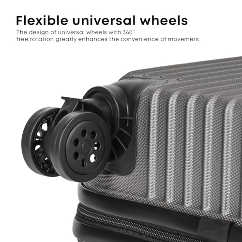 yonsly® Koffer Suitcase Set, Trolley Reisekoffer, Rollkoffer Handgepäck mit 4 Rollen 360°, ABS Hartschalen, Sicherheitsschloss, Weicher Gummigriff, 210D-Futter (3er Set, M,L&XL, Dunkelgrau)