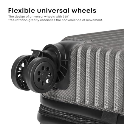 YONSLY® Suitcase Set, Trolley Travel Suitcase, Carry-On Suitcase with 4 360° Wheels, ABS Hard Shell, Security Lock, Soft Rubber Handle, 210D Lining (3-Piece Set, M,L&XL, Dark Grey)
