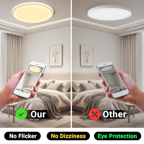 LQWELL® Deckenleuchte LED Deckenlampe, IP44 Wasserfest Badlampe Rund Flach 24W 3000K 2400LM Modern Schlicht Lampe Dünn für Wohnzimmer Badezimmer Schlafzimmer Küche Balkon Keller Büro, 300 * 25mm