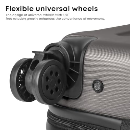 yonsly® Koffer Suitcase XL Grau, Trolley Reisekoffer, Rollkoffer Handgepäck mit 4 Rollen 360°, ABS Hartschalen, Sicherheitsschloss, Weicher Gummigriff, 210D-Futter
