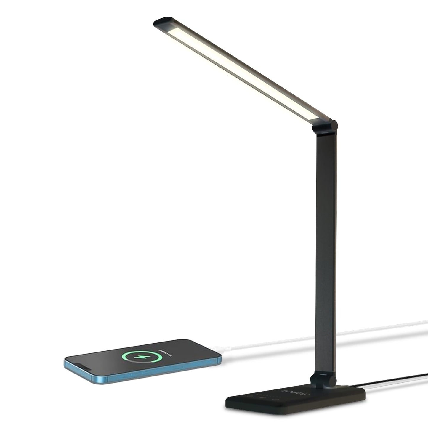 LQWELL® LED Schreibtischlampe Dimmbar Metallmaterial, 5 Farben und 10 Helligkeitsstufen, Augenfreundliche Nachttischlampe mit USB-Aufladung, Touch-Steuerung und Memory-Funktion für Kinder, Büro