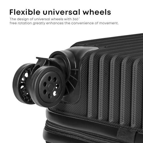 yonsly® Koffer Suitcase Set, Trolley Reisekoffer, Rollkoffer Handgepäck mit 4 Rollen 360°, ABS Hartschalen, Sicherheitsschloss, Weicher Gummigriff, 210D-Futter (3er Set, M,L&XL, Schwarz)