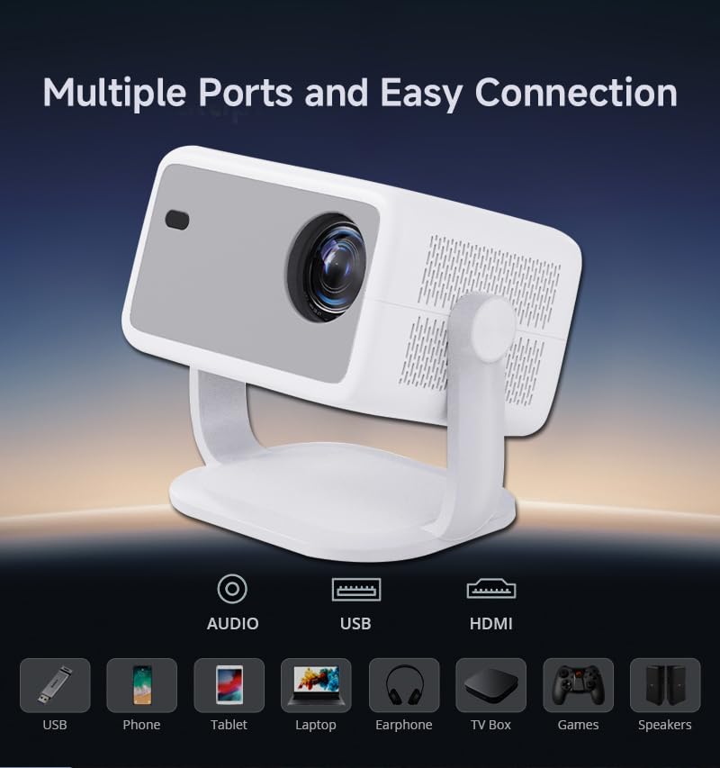 LQWELL® Beamer, Heimkino Projektor 1080P, unterstützt 5G WiFi, BT5.2 mit Android OS, 230 Grad Winkel, 120 Zoll Display, Motorisierter Fokus, für Phone/PC/Xbox, hdmi, USB