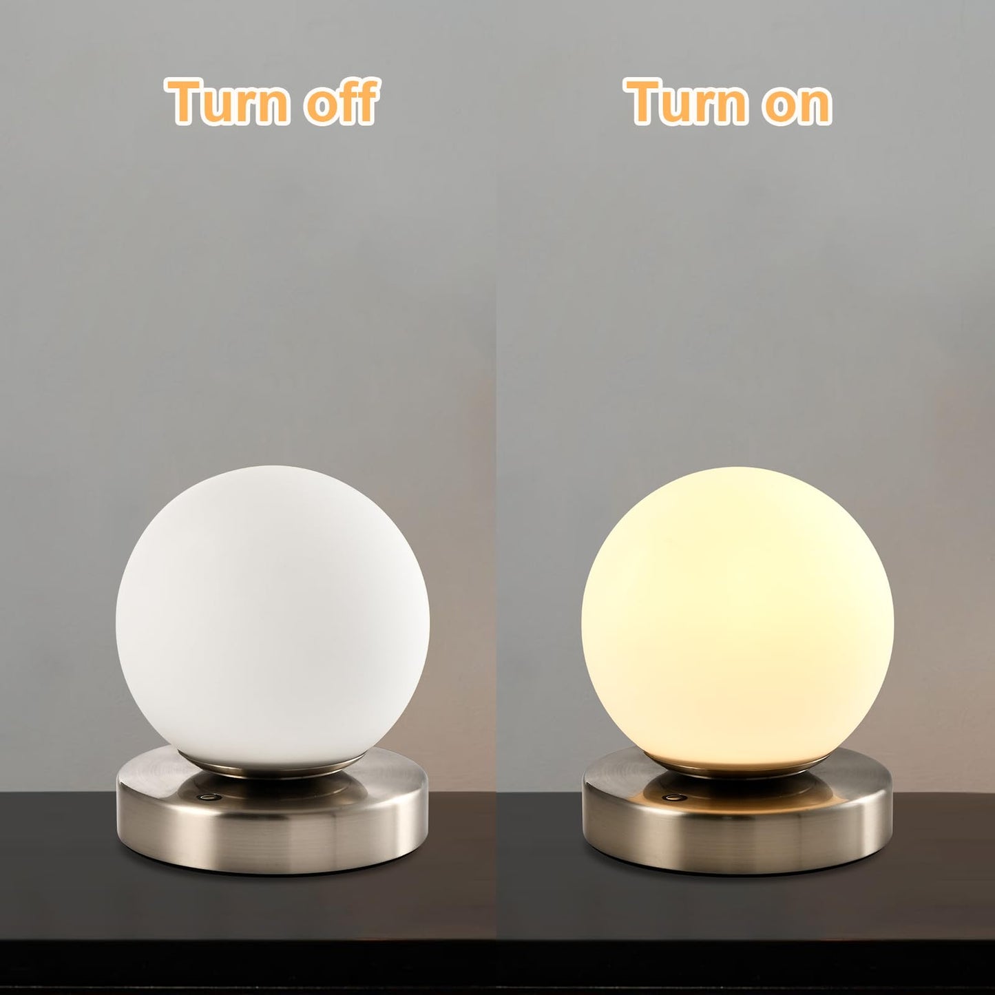 LQWELL® Nachttischlampe Nachttischleuchte, Tischlampe Tischleuchte 3 Dimmstufen USB Wiederaufladbar Touch Beistelltischlampe Leselampe Kugel Glas für Drinnen Schlafzimmer Fensterbank