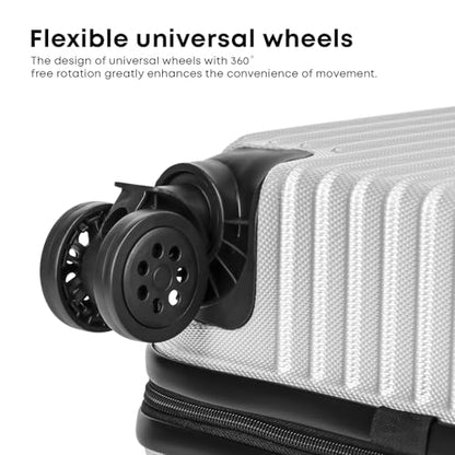 YONSLY® Koffer Suitcase Set, Trolley Reisekoffer, Rollkoffer Handgepäck mit 4 Rollen 360°, ABS Hartschalen, Sicherheitsschloss, Weicher Gummigriff, 210D-Futter (3er Set, M,L&XL, Silber)