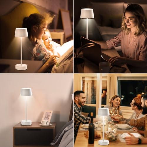 LQWELL® LED Table Lamp, Touch Dimmable Desk Lamp Type C USB Bedside Lamp Adjustable Brightness for Indoor Living Room Bedroom Dinner Hotel Bar Restaurant, White