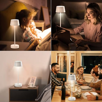 LQWELL® LED Table Lamp, Touch Dimmable Desk Lamp Type C USB Bedside Lamp Adjustable Brightness for Indoor Living Room Bedroom Dinner Hotel Bar Restaurant, White