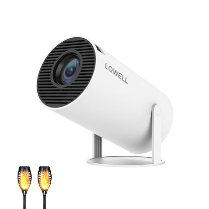 LQWELL® HY300 PRO Mini Projector + Solar Flashlight Combination, 4K 1080P Support, Android 11, Wireless Projection, Supports Airplay Miracast, with WiFi Bluetooth, Portable Projector