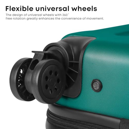 YONSLY® Suitcase M Dark Green, Trolley Travel Suitcase, Spinner Carry-on with 4 360° Wheels, ABS Hardshell, Security Lock, Soft Rubber Handle, 210D Lining