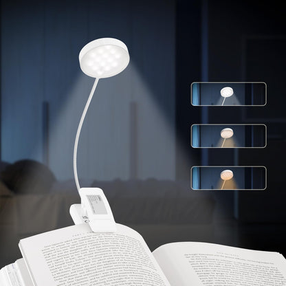 LQWELL® 1x Leselampe Buch Klemme im Bett, USB Wiederaufladbare Leselicht mit 3 Farbtemperaturen, 10 Helligkeitsstufen & Stufenloses Dimmen, 360° Flexibel Buchlampe für Kinder, Buchliebhaber, Weiss
