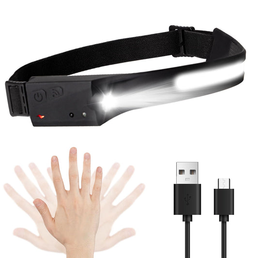 LQWELL ® Stirnlampe LED Wiederaufladbar, COB-Breitstrahl & Spotlight USB-Lade- Kopflampe, 5 Modi Wasserdichte Headlight mit Bewegungssensor & Reflektierendem Kopfband für Joggen, Radfahren, Camping