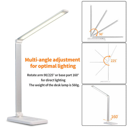 LQWELL® LED Desk Lamp Dimmable Metal Material, 5 Colors and 10 Brightness Levels, Eye-Caring Bedside Lamp with USB Charging, Touch Control, and Memory Function for Kids, Office