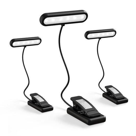 LQWELL®3× Nachttisch-Leselampe, wiederaufladbare USB-Leselampe, 3 Farbtemperaturen, 10 Helligkeitsstufen, stufenlos dimmbar, 360° flexibles Buchlicht für Kinder und Buchliebhaber (Schwarz, 3 Stück)