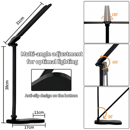 LQWELL® Dual Head Desk Lamp LED Dimmable, Dual Swing Arm LED Table Lamp 5 Colors and 10 Brightness Levels Eye-Caring Reading Lamp with USB Charging Touch Control & Memory Timer