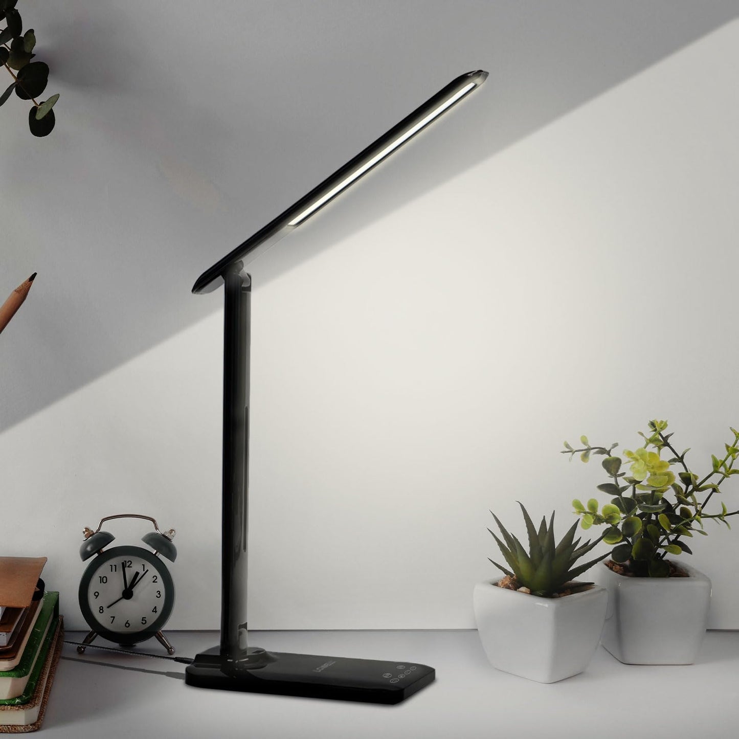 LQWELL® Desk Lamp LED, 3 Color Temperature Modes and 9 Brightness Levels Flicker-Free Eye Protection Bedside Lamp USB Charging Touch Control and Memory Function for Offices Bedrooms