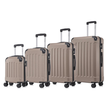 YONSLY® Suitcase Set, Trolley Travel Suitcase, Spinner Carry-on Luggage with 4 360° Wheels, ABS Hardshell, Security Lock, Soft Rubber Handle, 210D Lining (4-Piece Set, S,M,L&XL, Champagne)