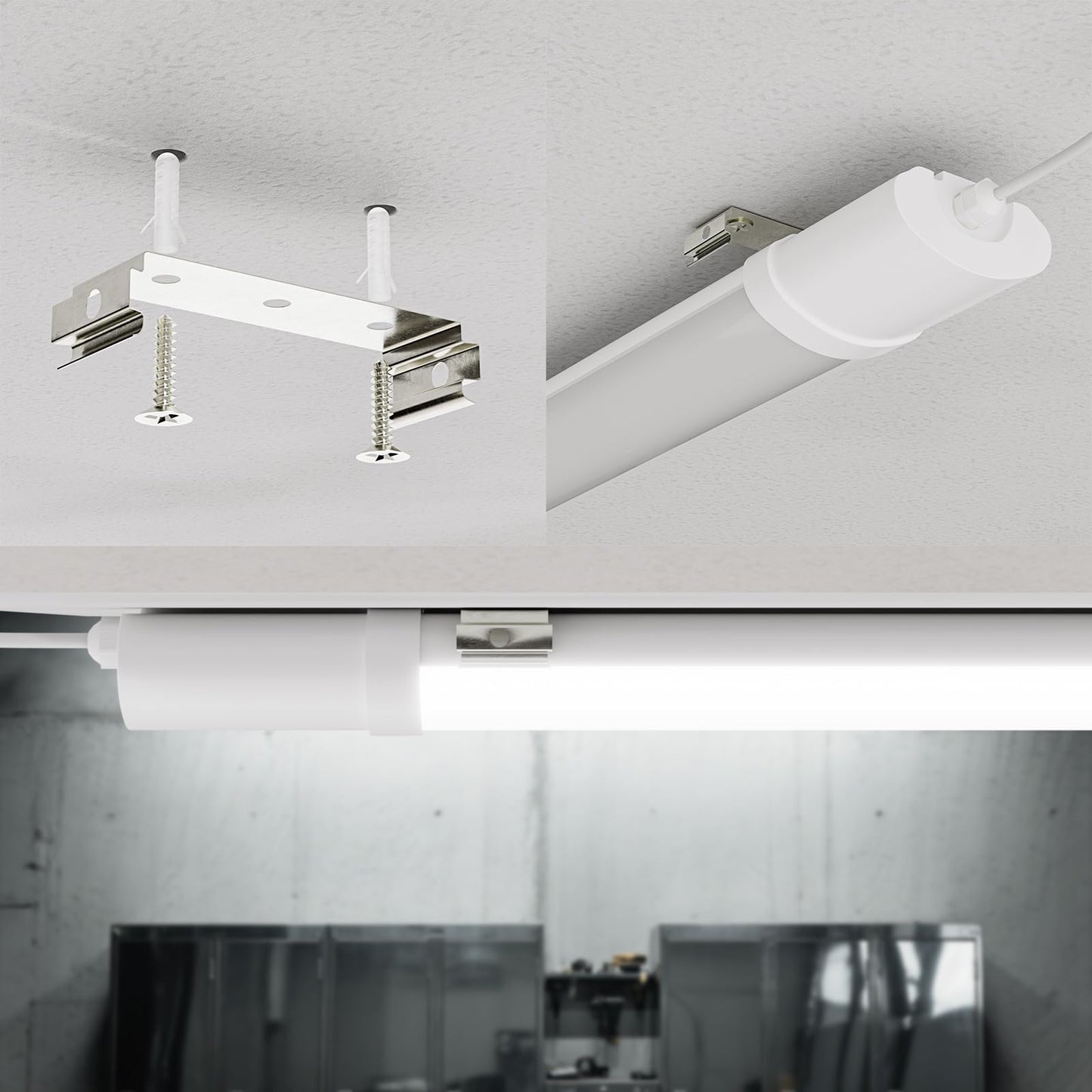 LQWELL LED Feuchtraumleuchte, LED Röhre 120x7x4.5cm IP65 Wasserfest, 36W 4100LM 6500K, Deckenleuchte Lange als Kellerleuchte, Wannenleuchte, Nassraumleuchte, Garagelampe, Werkstattlampe