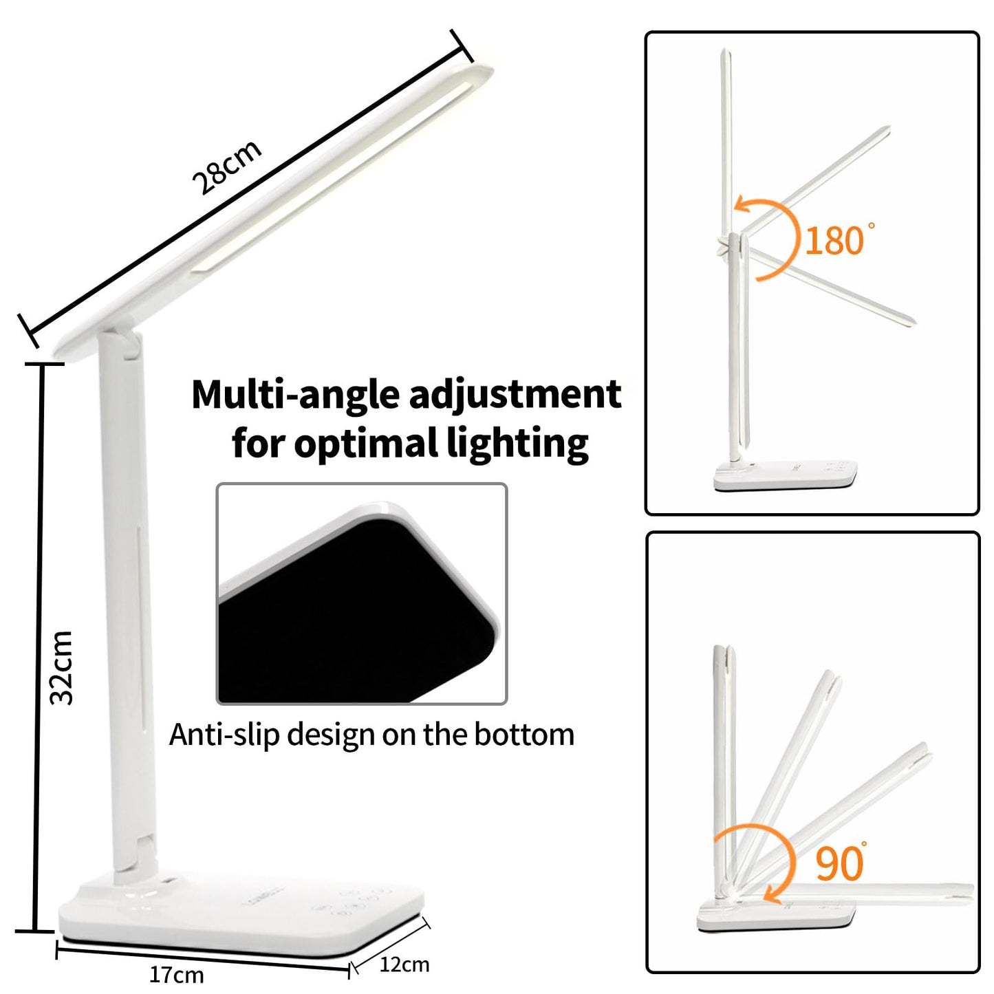 LQWELL® Desk Lamp LED, 3 Color Temperature Modes and 9 Brightness Levels Flicker-Free Eye Protection Bedside Lamp USB Charging Touch Control and Memory Function for Offices Bedrooms