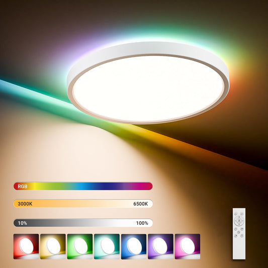 LQWELL® LED Deckenleuchte Dimmbar mit Fernbedienung, 40W 4300LM 3000-6500K RGB LED Deckenlampe, Runde Flache Deckenbeleuchtung IP44 für Wohnzimmer Schlafzimmer Esszimmer Balkon Korridor, 500 * 40mm