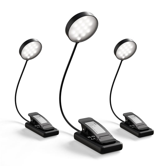 LQWELL®3× Nachttisch-Leselampe, wiederaufladbare USB-Leselampe, 3 Farbtemperaturen, 10 Helligkeitsstufen, stufenlos dimmbar, 360° flexibles Buchlicht für Kinder und Buchliebhaber (Schwarz, 3 Stück)