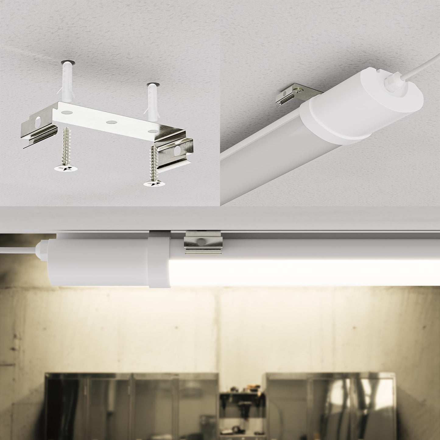 LQWELL LED Feuchtraumleuchte, LED Röhre 120x7x4.5cm IP65 Wasserfest, 36W 4050LM 4000K, Deckenleuchte Lange als Kellerleuchte, Wannenleuchte, Nassraumleuchte, Garagelampe, Werkstattlampe